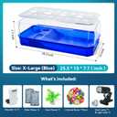 Aquatic Turtle Tank Habitat Kit Stone+Filter+Heat Lamp Enhancing Interaction with 360 Viewing, Standalone Filtration, DIY Creative Zone, Enriched Living (Blue, X-Large[with Light])
