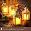 Sumind 8 Pack 9" Decorative Candle Lantern with Flameless Candle Wood Grain Lantern Hanging Vintage Rustic Farmhouse Decor Wedding Decoration Table Centerpiece for Indoor Outdoor Party(White)