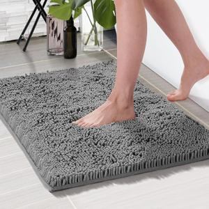 Deconovo Bath Mat 24x17 Inch Non-Slip, Ultra Absorbent, Machine Washable Microfiber Rug for Bathroom Floor, Hotel & Home Use  Oeko-TEX Certified, Quick Dry, Soft Plush Feel Grey