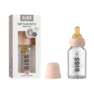 BIBS Baby Glass Bottle Complete Set 225 ml | BPA Free Natural Rubber | Made in Denmark | Ivory