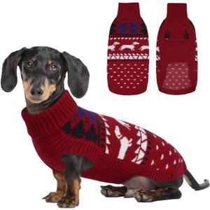 Lelepet Dachshund Sweater, Turtleneck Dog Sweaters for Small Dogs, Warm Pullover Knitted Pet Coat, Cold Weather Dachshund Clothes, Fall/Winter Cozy Outfit (XS-XL) (Red)