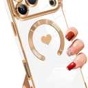 SAKUULO Case for iPhone 17 Pro Cute Plating Case[Compatible with Magsafe] for Women Girls Electroplated Heart Soft TPU Shockproof Camera Protection Bumper Cover for iPhone 17 Pro 6.3",White