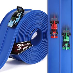 15 Ft Flexible Race Track for Kids with 3 Race Cars and Storage Bag, Simple and Versatile Gameplay, Safe and Durable Materials, Easy to Clean and Store, Birthday Gifts for Kids Age 4-9 (Blue)