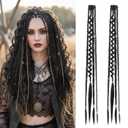 REECHO Clip in Braid Hair Extensions for Women, 20" Boho Dreadlock Clip in Braids with Beads & Charms, 2PCS Synthetic Braided Hairpieces for Cosplay Daily, Black with Gray
