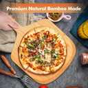 12 Inch Bamboo Pizza Peel Premium Wooden Pizza Board Paddle with Handle for Baking, Serving & Cutting Use for Pizza, Bread, Pastries, Dough, Easy Grip