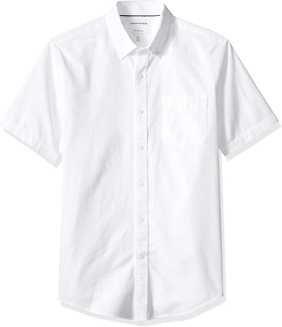 Amazon Essentials Mens Slim-Fit Short-Sleeve Pocket Oxford Shirt (Medium, White)