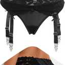 Lace Garter Belt for Women High Waisted Suspender Belt with 4 Vintage Strap Garter Belts for Thigh High Stockings (Black, 8-10)