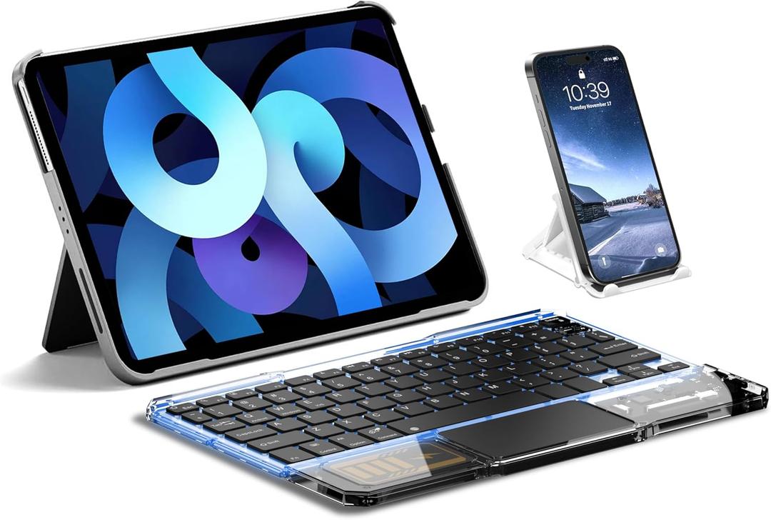 Ultra-Slim Bluetooth Keyboard with Touchpad, Wireless RGB Backlit, Portable Rechargeable Keyboard for iPad, Tablet, Laptop, Windows, Android, macOS Devices