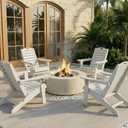 Folding Adirondack Chair with Retractable Ottoman, Weather Resistant Fire Pit Chair Patio Chair with 2 Cup Holder Lawn Outdoor Lounge Chair (White)