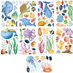 Ocean Window Clings, 9 Sheet/134pcs Sea Stickers, Double-Sided Printing Summer Sticker for Sandbeach, Classroom, Nursery, Home, Party Decoration Supplies