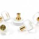 6Pcs Acrylic Round Cabinet Knobs - Gold Lucite Knobs, Clear Glass Dresser Pulls Crystal Decorative Draw Knob Luxury Vanity Knob Solid Brass Furniture Pull for Cupboard Kitchen Drawer