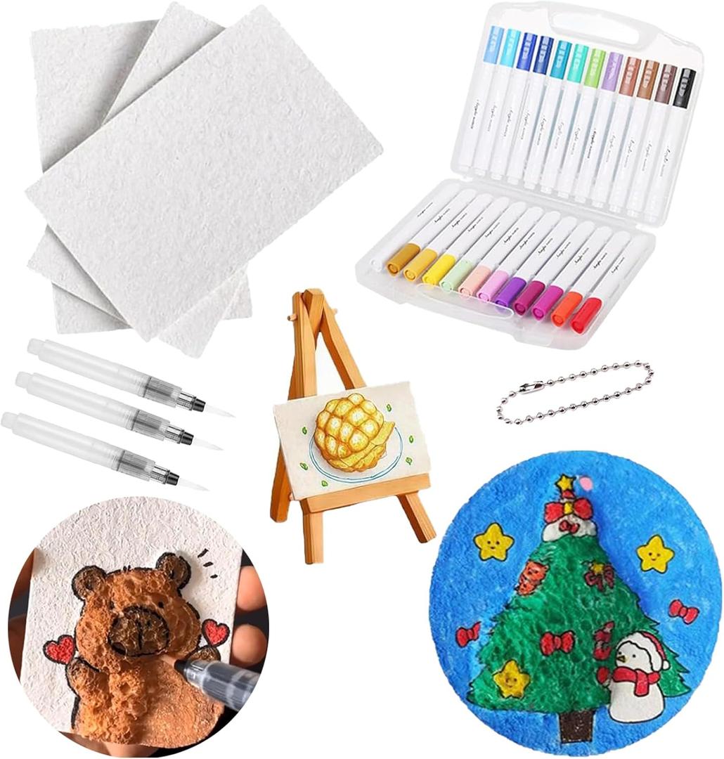 WangMoxi Magic Foam Texture Painting Kit,3D Drawing Canvas Sponge,Magic Puffy Paint,DIY Drawing Paper Pens for Everyone Art Supplies,Crafts for Kids (Square)