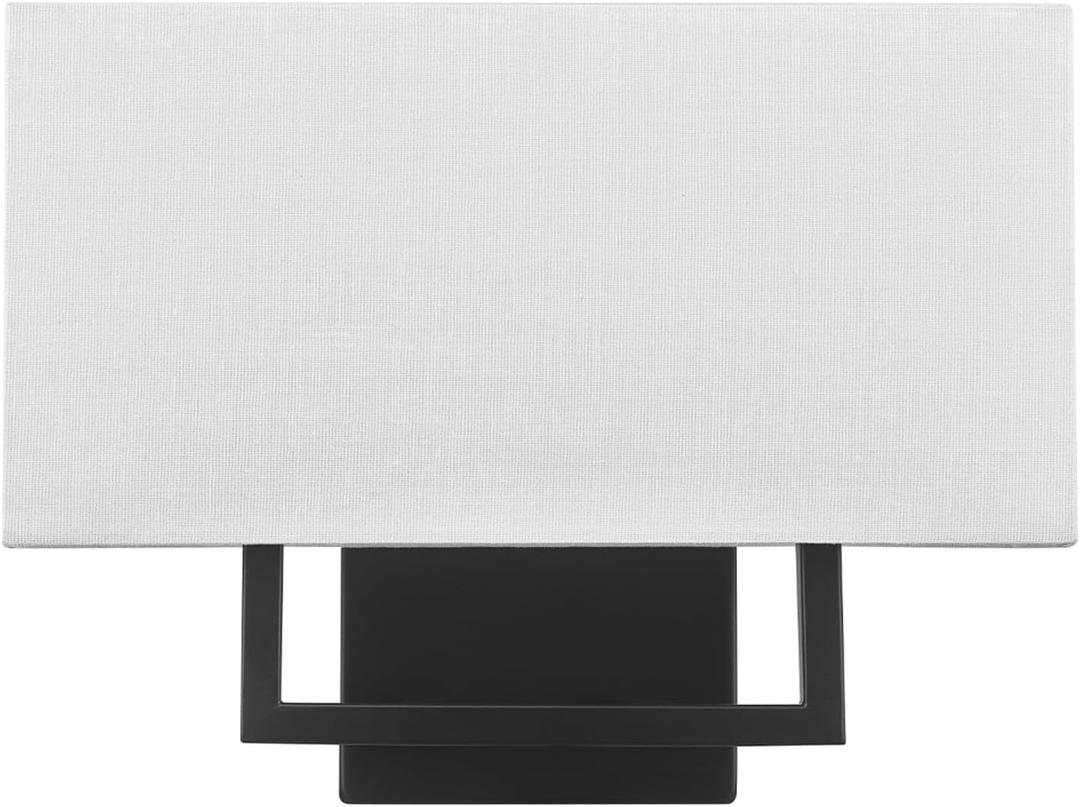 Globe Electric 2-Light Wall Sconce, Matte Black, White Linen Shade, Rectangular Cutout Body, Dimmable, 65000081