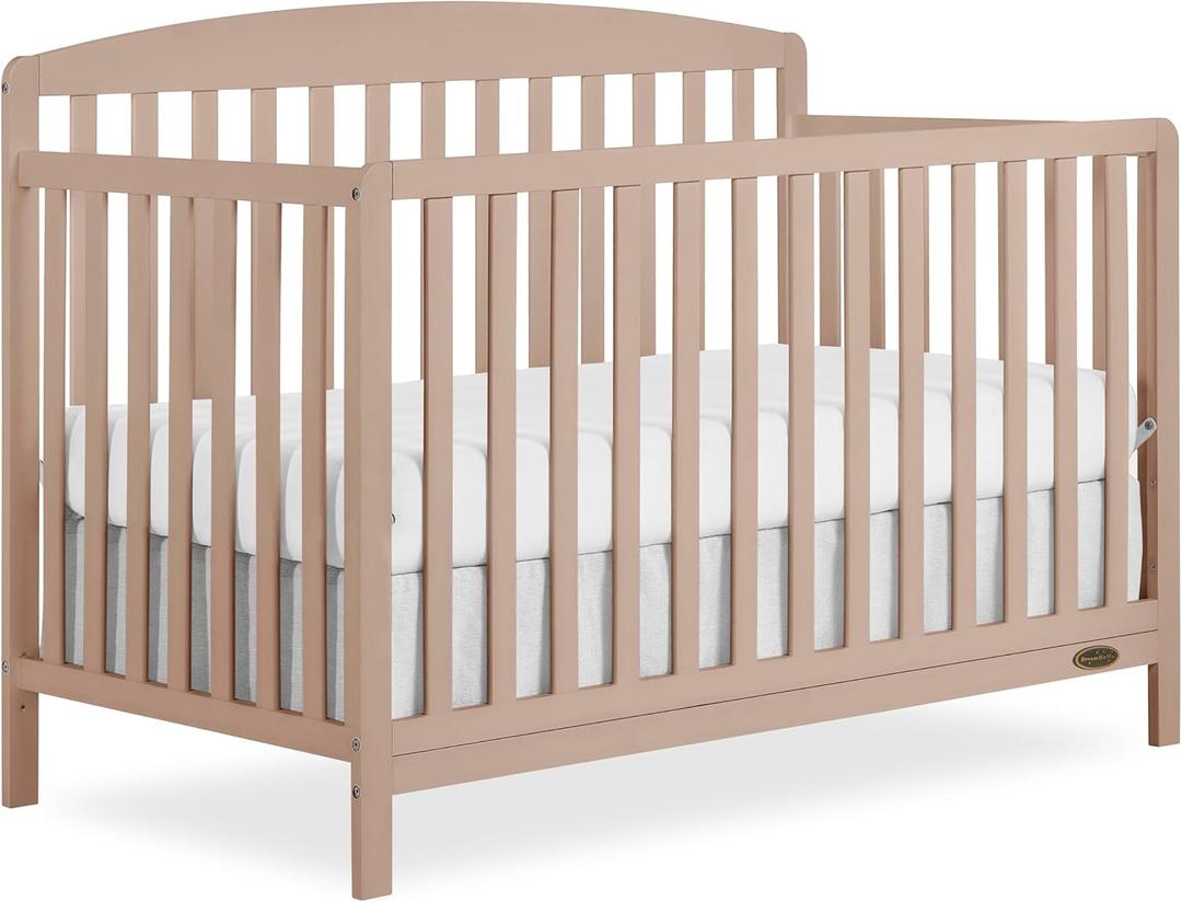 Dream On Me Odelle 5-in-1 Convertible Full-Size Baby Crib in Almond Butter, GreenGuard Gold & BSA Converts to Toddler, Day & Full-Size Bed, Sustainable Pinewood, 3 Mattress Heights, 54.7"L x 29.3"W x 40.2"H