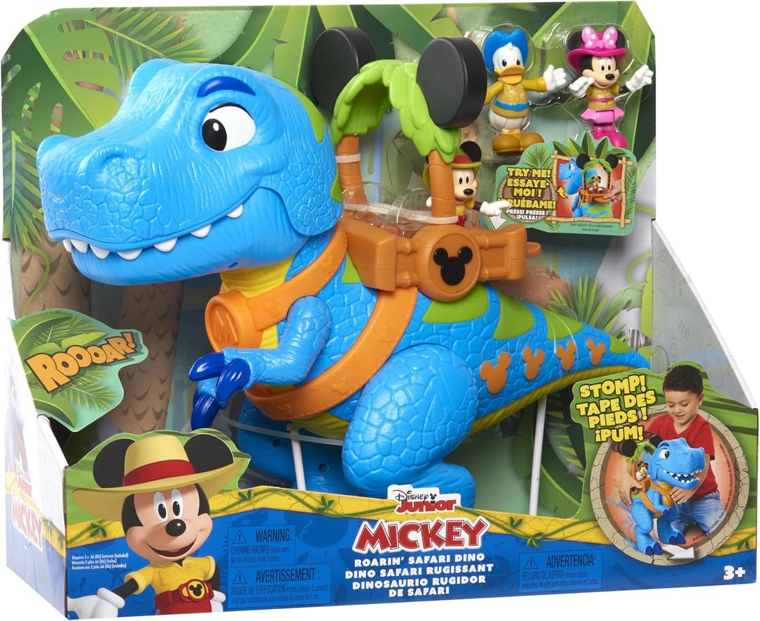 Disney Junior Mickey Mouse Funhouse Roarin' Safari Dino, 4-piece Figures and Playset, Dinosaur, Kids Toys for Ages 3 Up by Just Play