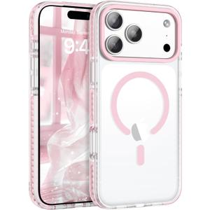 BENTOBEN Magnetic for iPhone 17 Pro Max 6.9" Case, Compatible with Magsafe Military Shockproof Protective Bumper Cute Transparent Slim Anti-Yellowing Phone Case for iPhone 17 Pro Max Cover, Clear Pink