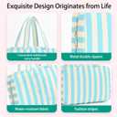 Toiletry Bag for Women Travel Water-resistant Cosmetic Bag Fashion Stripes Makeup Bag with Hanging Hook Preppy for Store Toiletries Cosmetic Accessories Medium Blue