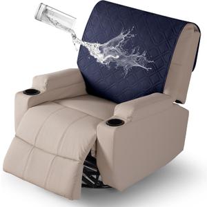 VANSOFY Recliner Chair Covers 100% Waterproof Backrest Cover Reclining Cover Non-Slip Dog Chair Cover Furniture Protector Washable Slipcover Elastic Straps for Pets, Dogs(Dark Blue)