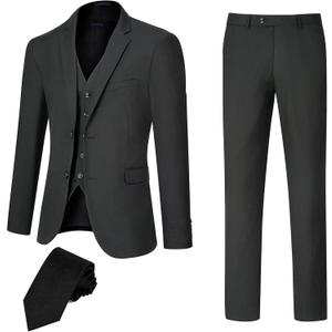 Mens Slim Fit 3 PCS Suit Wedding Graduation Business 2 Button Notch Lapel Jacket Vest Pants Gift for Men Son (X-Small, Black)