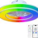 16 Inch Modern Low Profile Ceiling Fan with Lights, RGB Color Changing 2900K-6500K Dimmable LED, Remote & APP Control Small Flush Mount Ceiling Fan Light for Living Room Bedroom, 16inch-rgbcw