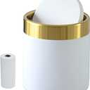 Mini Trash Can with Lid, 1.5 Liter / 0.4 Gallon Small Metal Desk Garbage Bin for Countertop, Coffee Bar, Vanity  White