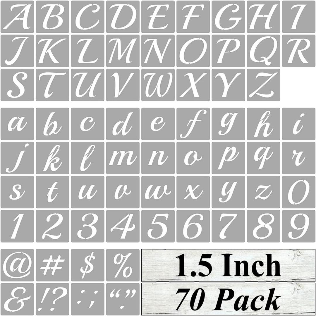 1.5 Inch Alphabet Letter Stencils for Painting - 70 Pack Letter and Number Stencil Templates with Signs for Painting on Wood, Reusable Cursive Letters Stencils for Chalkboard Wood Signs & Wall Art