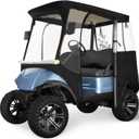 Golf Cart Enclosure 2-Passenger for EZGO TXT RXV - 600D Waterproof Snowproof Cover with Side Mirror Openings, Transparent Tail Light Panel, Detachable Windshield & 4-Sided Clear Windows (Black)