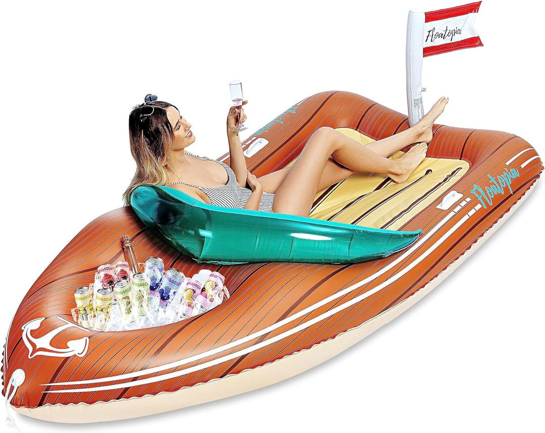 JOYIN Giant Boat Pool Float with Cooler - Inflatable Boat Funny Pool Floats Raft with Reinforced Cooler, Lounge Floaties Beach Lake Toys fun in summer Swimming Pool Party Decorations for Kids & Adults