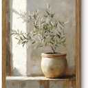 Vintage Framed Olive Tree Canvas Wall Art, Neutral Botanical Pictures Wall Decor, Rustic Potted Plant Paintings Prints, Organic Modern Farmhouse Artwork for Living Room Bedroom 16x24 Inch