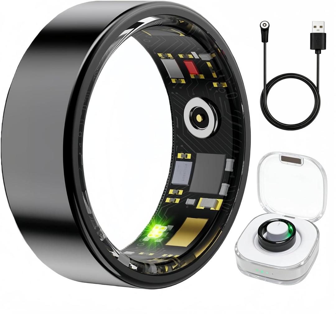 Smart Ring Health & Fitness Tracker for Men & Women, Heart Rate, SPO, Sleep & Activity Monitoring, IP68 Waterproof, Long Battery Life, Family Care Mode, No Subscription Fee (Black, 8)
