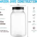 novelinks 32 oz Clear Plastic Jars with Lids, 6 Pack Large Plastic Mason Jars with Lids 32oz, Reusable Quart Containers for Kitchen Organization (6 Pack,Black)