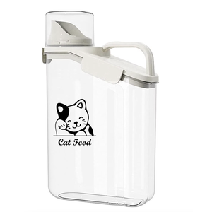 Brabtod Pet Food Storage Container Airtight Cat Food Container with Measuring Cup and Pour Spout Portable Pet Food Dispenser for Cat Transparent Leakproof Cat Food Container for Travel 2-3 Lbs