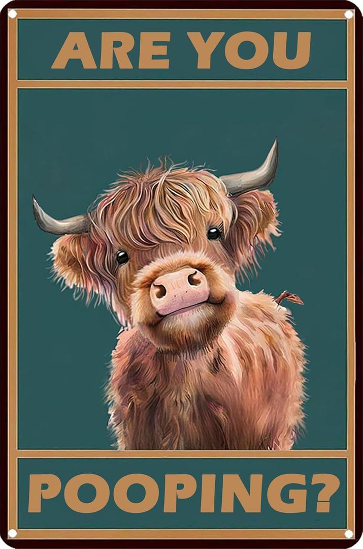 Vintage Western Wall Decor 12" x 8" – Rustic Farmhouse Cattle Brown Tin Sign, Bathroom & Home Wall Decoration, Country Ranch Style Metal Plaque for Kitchen, Bar, Living Room