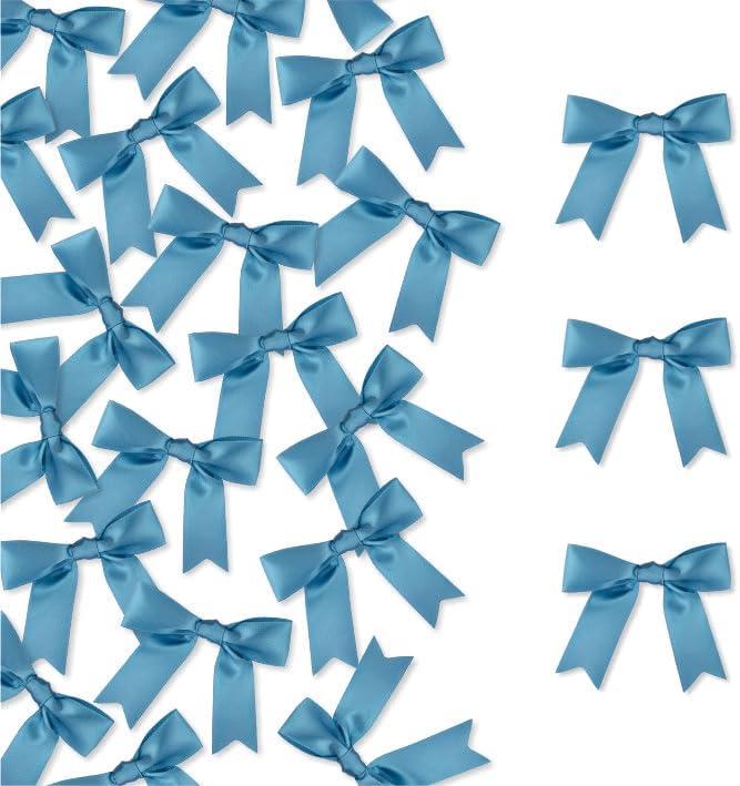 100 Pcs Satin Ribbon Bows with Twist Tie 2.5 Inch Dusty Blue Pretied Premade Colored Craft Bows for Gift Wrapping Basket Wedding Baby Shower Brithday Party (Dusty Blue)