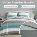 Madison Park Essentials Queen Comforter Set, Bed in A Bag Comforter & Sheet Set, Modern Casual Stripes Print, All Seasons, Soft Microfiber Bedding Makeover, Matching Shams, Queen Aqua/Grey 7 Piece
