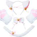 Beelittle Cat Cosplay Costume Accessories Kitten Ears Tail Collar Paws for Women Girl Halloween Dress Up (White)