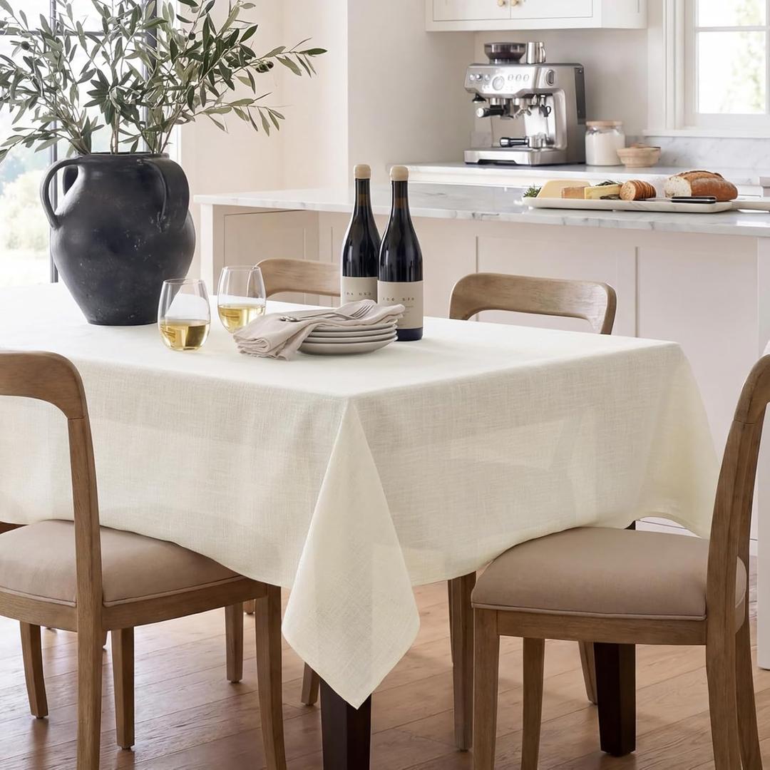 Rectangle Tablecloth, Linen Cream Farmhouse Water Resistant Modern Neutral Heavy Burlap Fabric Rectangular, Table Cover Decoration for Outdoor/Kitchen/Dining/Parties/Wedding 96×52 in