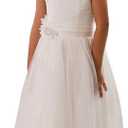 Lace Embellished A-Line Sleeveless Girls Wedding Party Dresses Size 10, Ivory