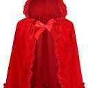 TOONRAIN Womens Velvet Little Red Riding Hood Cape Halloween Christmas Short Cloak Fairytale Costume (23.6 inches, Flower Group Bright Red)
