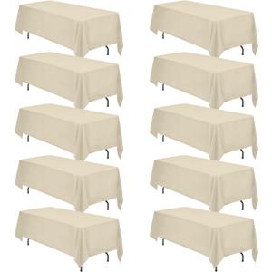 BRILLMAX 10 Pack Beige Tablecloths 70 x 120 Inch for 6ft or 8ft Rectangle Tables - Rectangular Bulk Linen Polyester Fabric Washable Cloth Cover for Wedding Reception Banquet Birthday Party