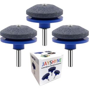 Lawnmower Dull Blade Sharpener, 3 Pcs Mower Sharpening Stone Wheel Kit, Universal Garden Tool Grindstone and Knife Edge Whetstone for Any Power Hand Drills