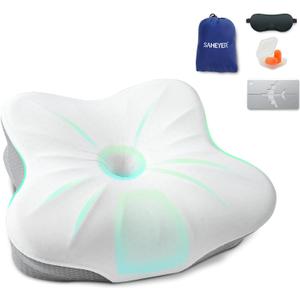 SAHEYER Memory Foam Camping Pillow, Travel Pillows for Sleeping, Cervical Neck Support Camping Gear Accessories - Small Pillow Travel Essentials for Sleep, Backpack, Hammock, 11.81x9.84x3.94 in, Gray