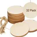 32Pack 4 Inch Round Wooden Discs for Crafts, DIY Projects, Wooden Door Hanger Signs, and Painting, Holiday Decorations