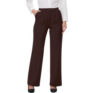 Womens 22/27"/29"/31" Wide Leg Pleated Yoga Dress Pants, High Waist Stretchy Slacks for Workout Business Casual (XX-Large, Brown)