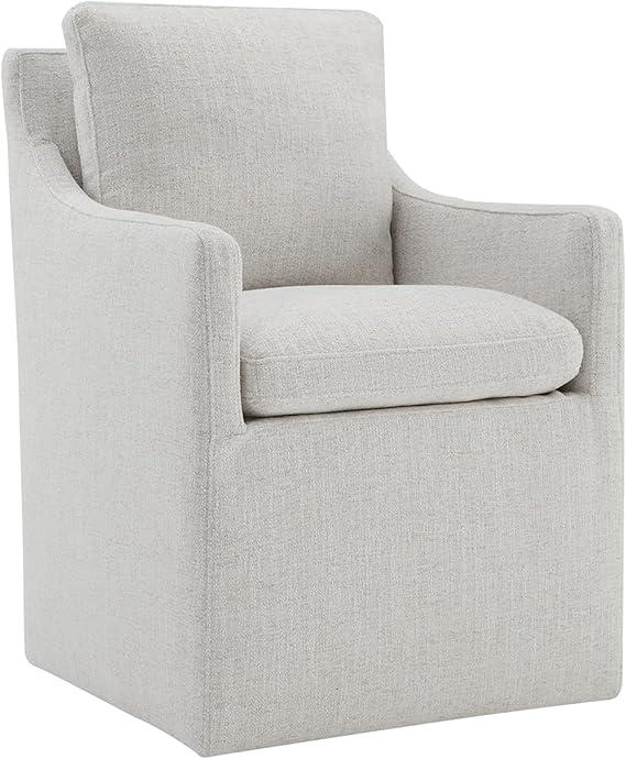 Upholstered Dining Chairs with Casters No Assembly Modern Accent Armchair with Rollers for Diningroom Bedroom Livingroom Reading Room,Cream,2 Boxs