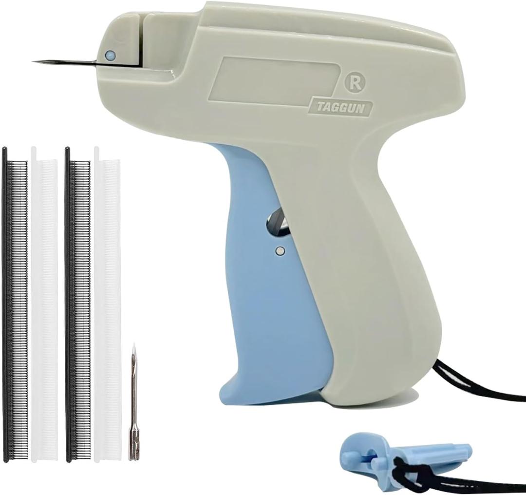 Mini Stitch Gun Kit, Tagging Gun for Clothing, Easy Stitch Hemming Gun for Clothes, Quick Cloth Fixer Gun Kit with 2 Needles, 1500 Black & 1500 White Plastics Fasteners (White Blue)