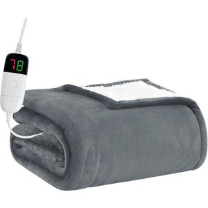 BOMOVA Heated Electric Blanket Twin - 62" x 84" Heating Blanket with 10 Heating Levels & 8 Hours Auto Off, Warm Flannel Blanket, Christmas Birthday Gifts for Women (Ash Gray)