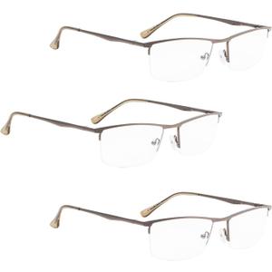 LUR READING GLASSES 3 pack Half-Rim Metal Readers (Gunmetal)