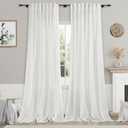 Off White Curtains 100 Inches Long 2 Panels Back Tab Sheer Linen Curtain Modern Farmhouse Coastal Decor White Cotton Textured Gauze Curtains 100 inch Length for Patio Sliding Door Office Bedroom