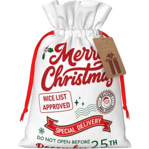 FJTP Christmas Santa Sack 4.7"x7"  Small Linen Santa Gift Bag with Drawstring, Reusable Christmas Sack for Toys, Candy, Gifts & Holiday Party Decor (1 Count (Pack of 1))
